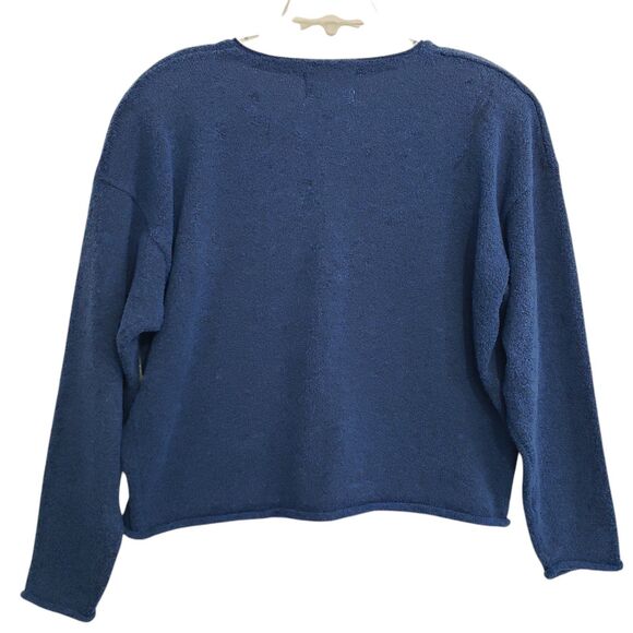 Ninon de leclos Women's Large Wool Blend Button Up Blue Cardigan - Picture 2 of 7